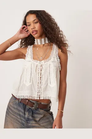 Free People Evermore lace insert boho tank top in ivory