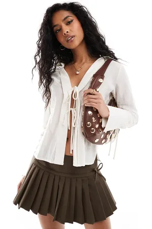 Brave Soul Long sleeve blouse with tie front detail in