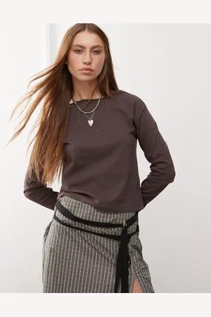 Reclaimed Long sleeve slash neck t-shirt in chocolate