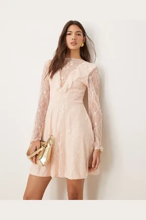 Miss Selfridge Ruffle detail long sleeve lace mini dress