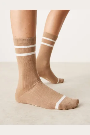 GANT Striped ribbed socks with logo in beige