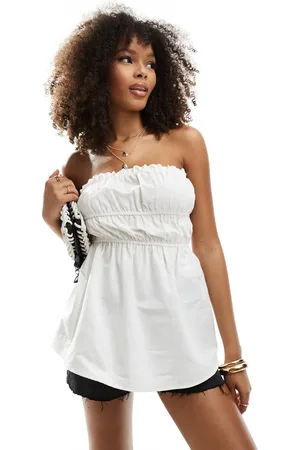 ASOS Gathered bust bandeau linen top in ivory