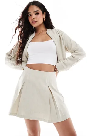 VILA Tailored mini skirt co-ord in natural melange