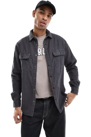 ASOS Cord overshirt with poppers in slate