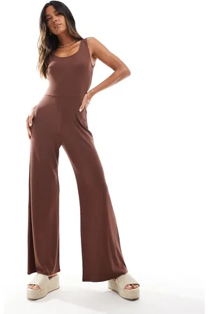 Miss Selfridge Scoop neck jumpsuit in chocolate