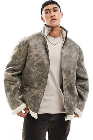 ASOS Oversized faux leather aviator jacket in washed