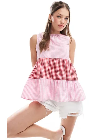 ASOS Mix gingham trapeze top in red and pink