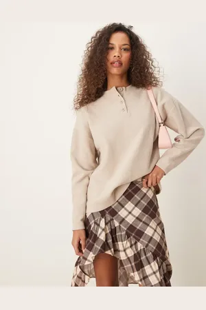 ASOS Supersoft brushed oversized henley top in oat