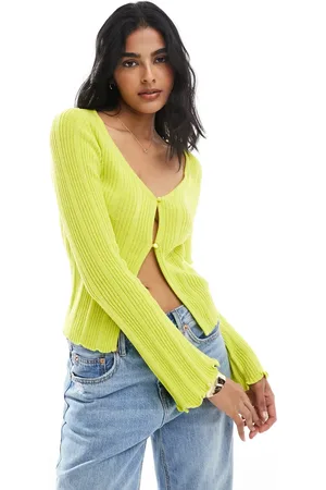 Brave Soul Rib cardigan in lime