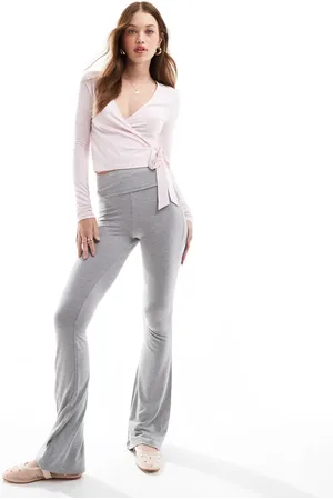 Miss Selfridge Low rise deep fold over waistband flare legging in marl