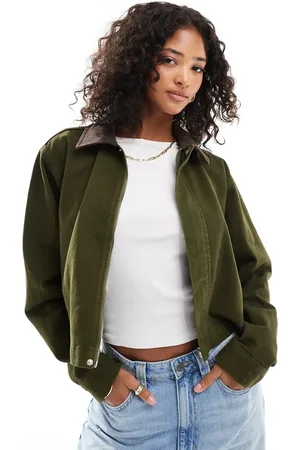 ASOS Denim contrast collar jacket in khaki