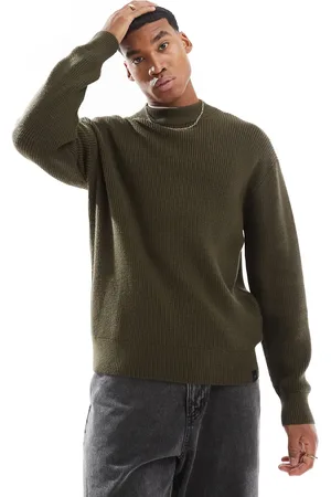 Pull&Bear Fisherman knit jumper in khaki