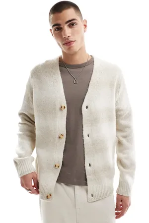 Only & Sons Premium brushed cardigan in beige stripe