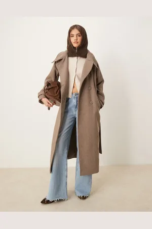 Gina Tricot Wool blend belted midaxi coat with funnel neck detail in beige