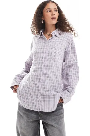 Monki Long sleeve flannel shirt in lavender check