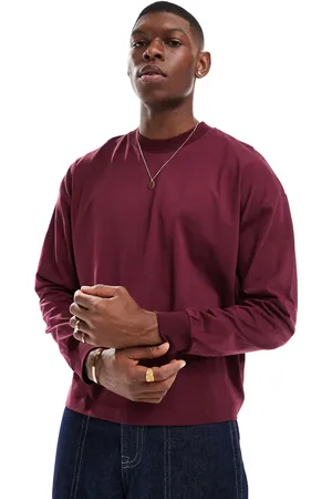 ASOS Oversized boxy long sleeve t-shirt in burgundy
