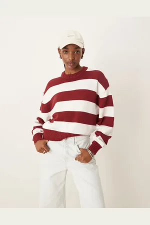 Pimkie Crew neck jumper in burgundy stripe