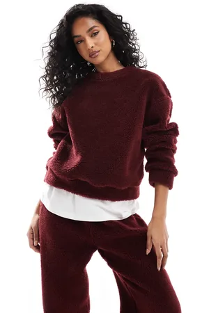 ASOS Borg oversized sweatshirt co ord in burgundy