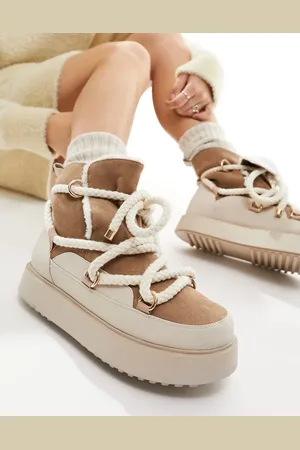 ASOS Alpine shearling lace up snow boots in off