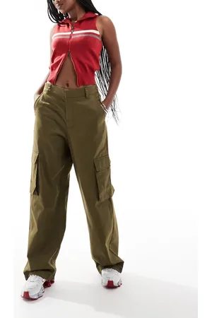 Noisy May Wide leg cargo trousers in khaki