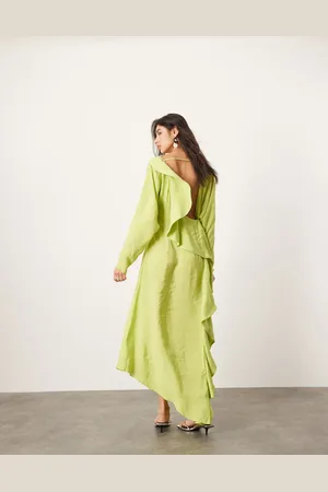 ASOS Asymmetric long sleeve maxi dress with open back in lime