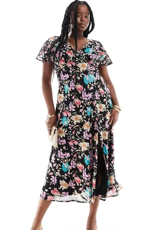 ASOS ASOS DESIGN Curve seam detail midi tea dress in dark floral print