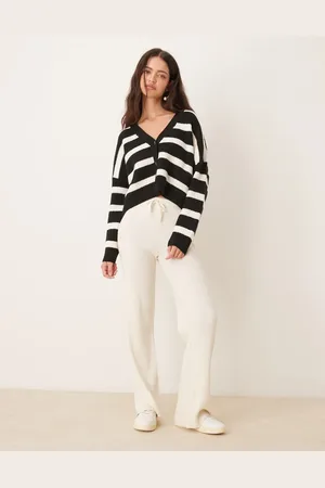 Pimkie Textured v neck button through cardigan in and white stripe