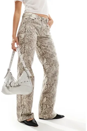 Stradivarius Straight leg jean in snake print