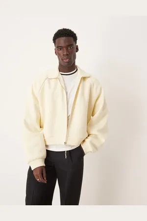 ASOS Extreme oversized cropped zip through funnel neck track jacket in off white