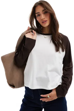 Hollister Contrast relaxed raglan top in chocolate