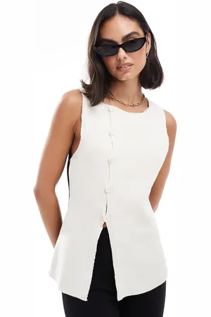 ASOS Knitted asymmetric waistcoat in colourblock in mono