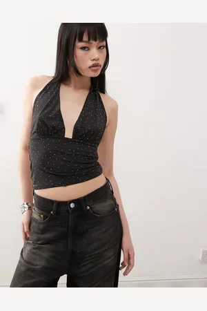 COLLUSION Longline slinky studded halter top