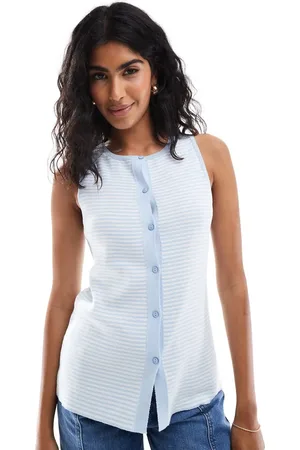 ASOS Knitted crew neck waistcoat with front split in blue stripe