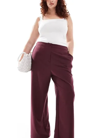 ASOS Curve relaxed wide leg tailored trouser in burgundy