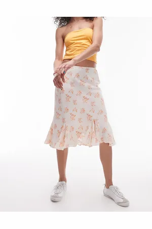Topshop Floral over the knee double ruffle skirt in amber floral