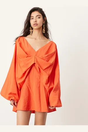 ASOS V neck drapey mini dress in bright orange