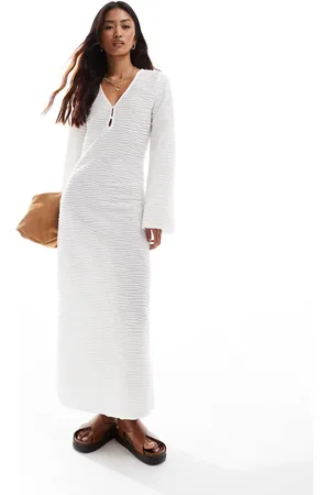 VILA Textured buttondown midi dress in snow