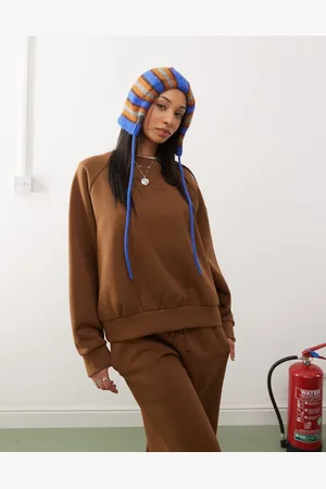 Reclaimed Balloon sleeve raglan sweat co-ord in tobacco