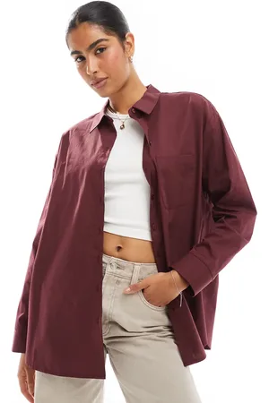 ASOS Poplin oversized shirt in burgundy