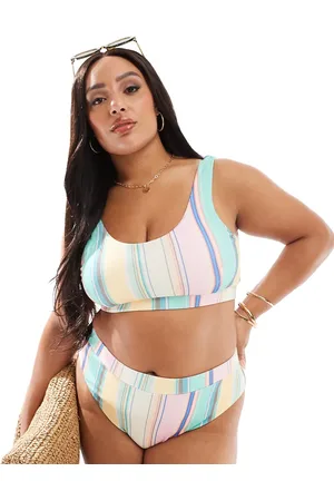 Pieces® Pieces Curve bralett bikini top co-ord in stripe