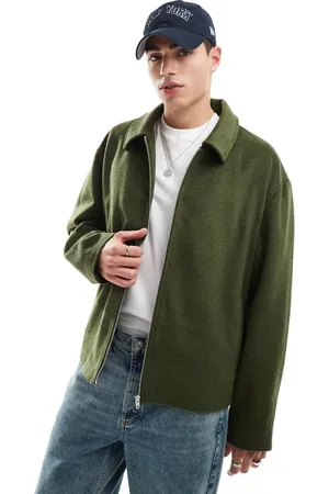 ASOS Wool look oversized crop harrington jacket in khaki