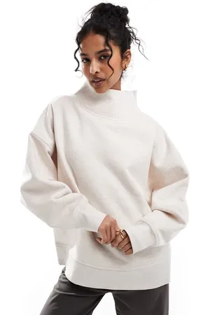 ASOS Heavyweight high neck sweatshirt in oatmeal marl