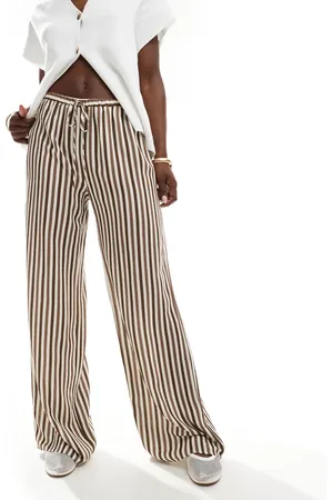ASOS Linen blend relaxed wide leg trouser in stripe