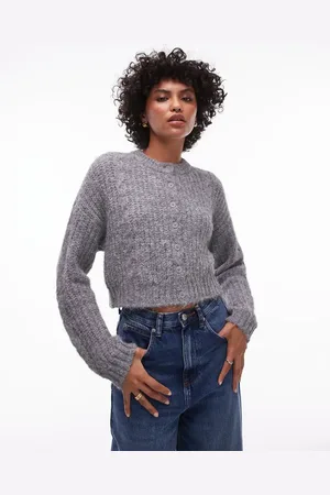 Topshop Knitted cropped fluffy cable cardigan in