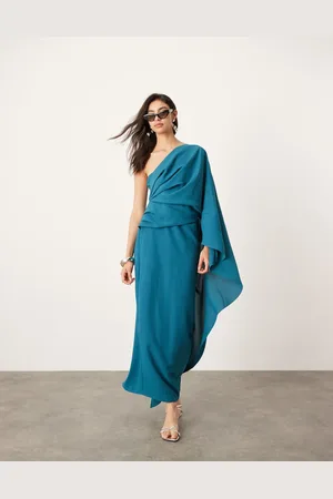 ASOS One shoulder drape midi dress in teal