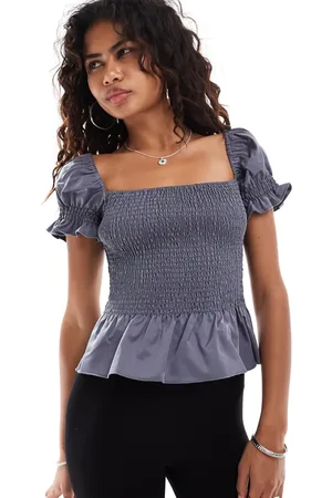 Motel Notina shirred puff sleeve blouse in