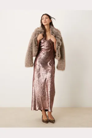 Miss Selfridge Metallic maxi slip dress in