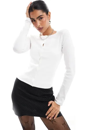 Stradivarius Ribbed jersey cardigan in ecru
