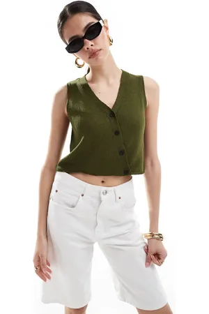 ASOS Asymmetric waistcoat in boucle yarn in khaki