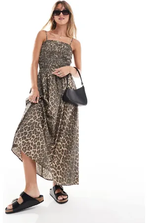 ASOS Poplin shirred maxi dress in leopard print